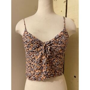 Volcom‎ Womens Size Medium Floral Cami Crop Top Tie Front Spaghetti Strap